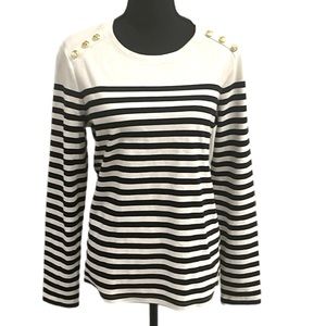 Kim Rogers black off white striped long sleeve shirt